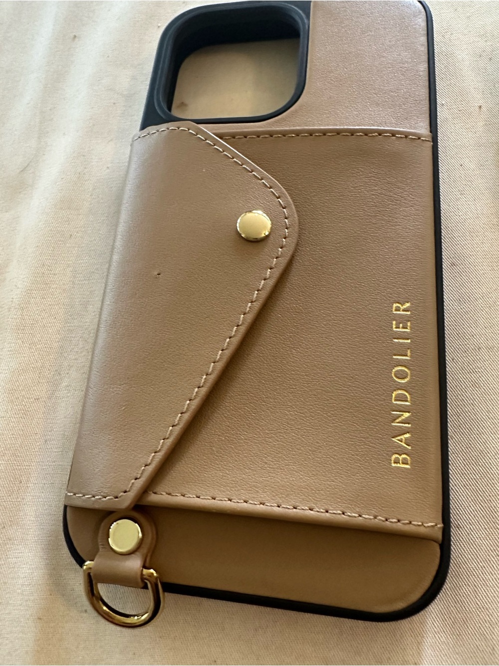 Bandolier Leather Card Case Phone Cover in Tan with Gold Hardware